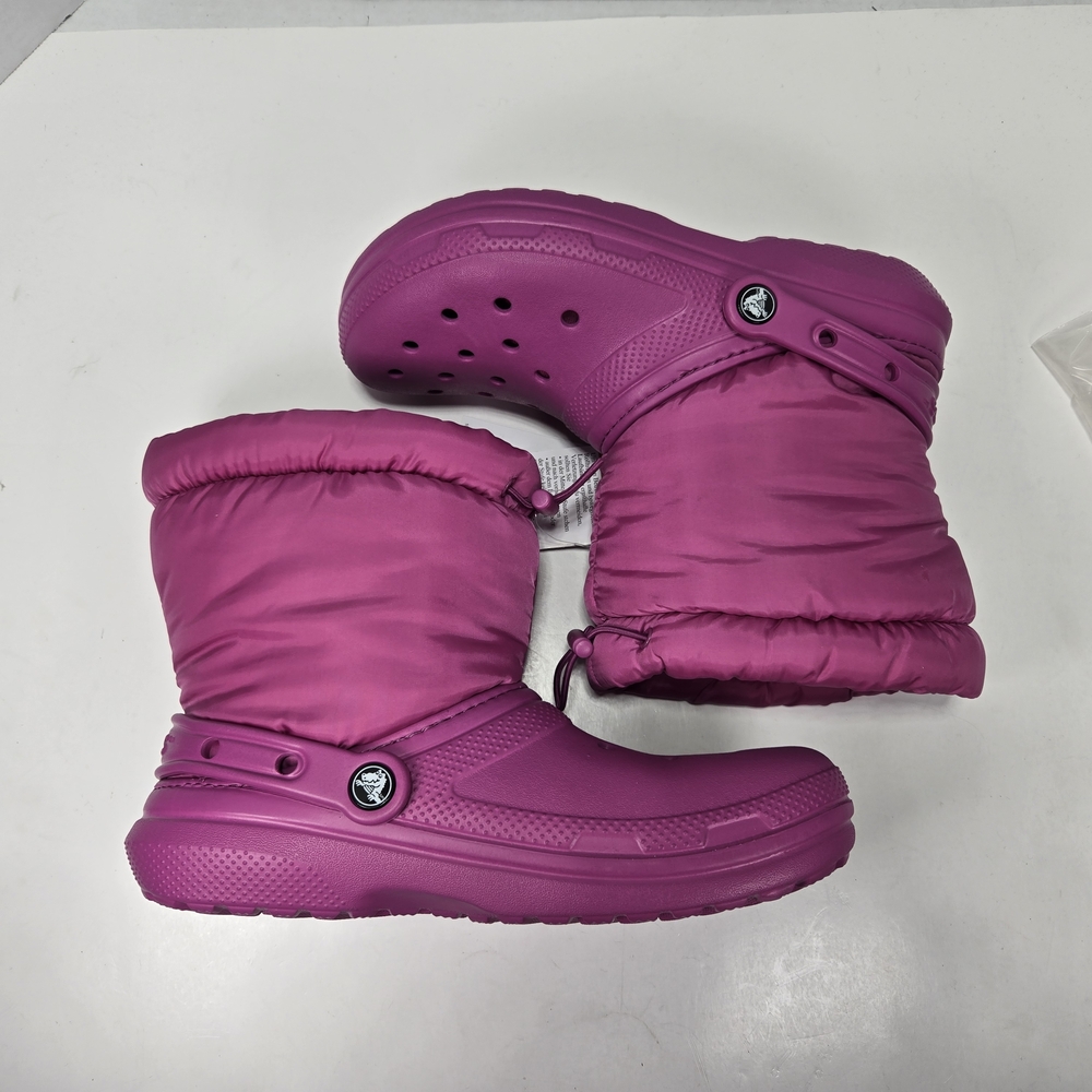 Crocs Classic Lined Neo Puff Fuschia Fun Pink Kids Snow Boots Size J6 (Big Girl) - Picture 4 of 11